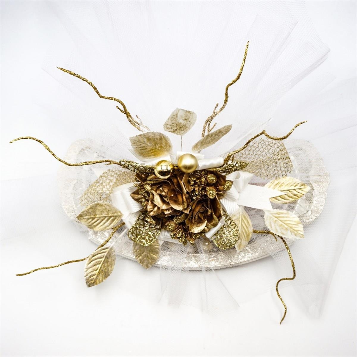 Gümüş Tepside Yaldızlı Çikolata Söz Nişan Tepsisi 900g