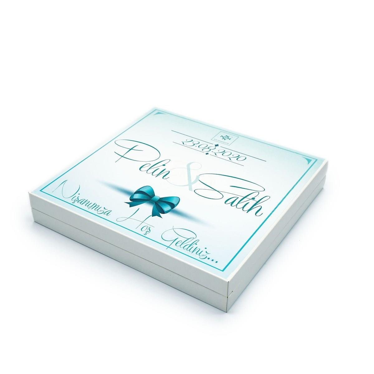 İsimli Söz Nişan Çikolatası 48 Adet Madlen Mavi Kurdela