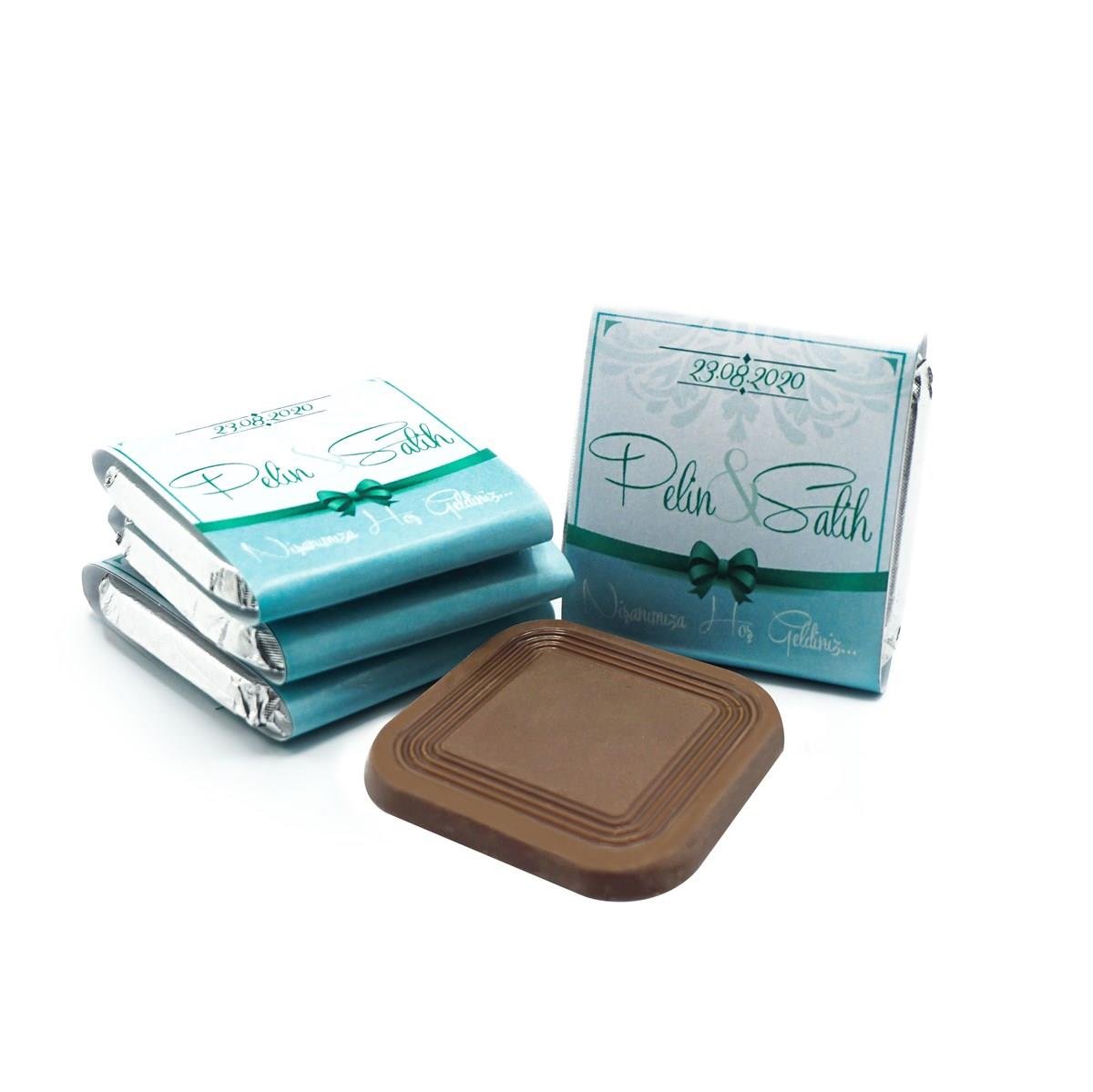 İsimli Söz Nişan Çikolatası 72 Adet Madlen Mavi Kurdela