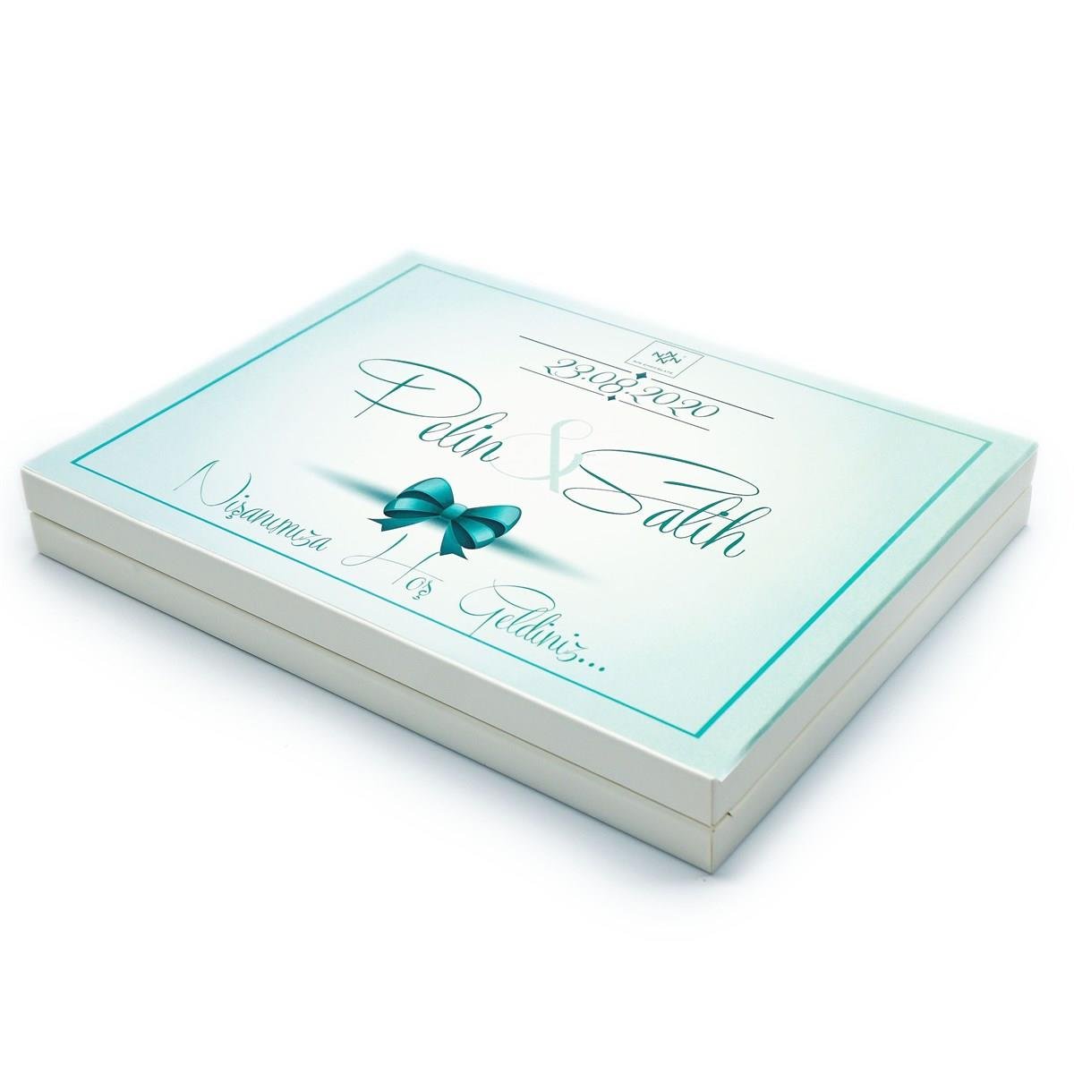 İsimli Söz Nişan Çikolatası 72 Adet Madlen Mavi Kurdela