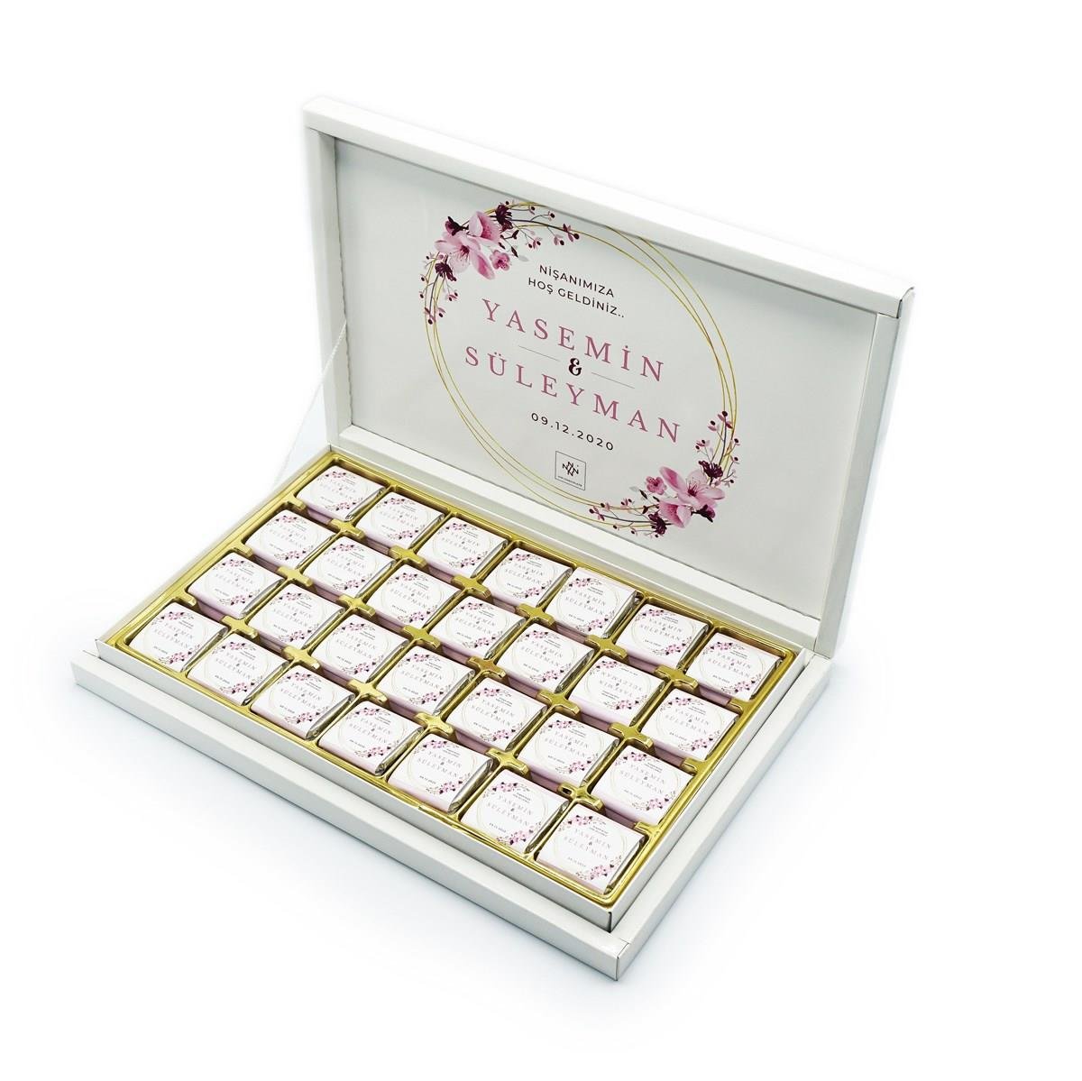 İsimli Söz Nişan Çikolatası 84 Adet Madlen Pembe Çiçekli