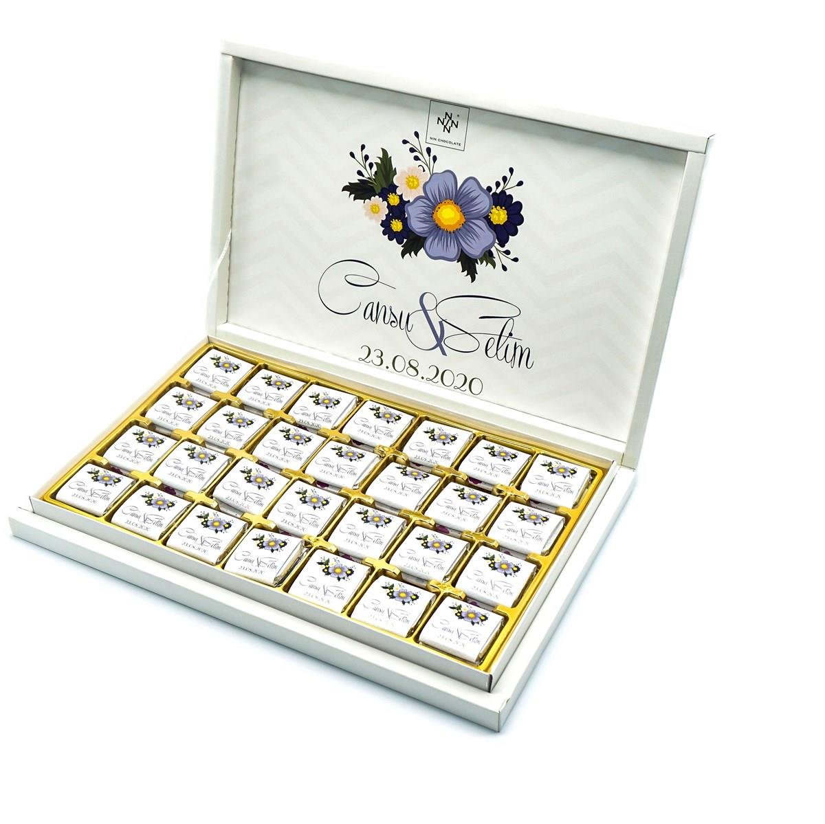 İsimli Söz Nişan Çikolatası 84 Adet Madlen Çiçekli