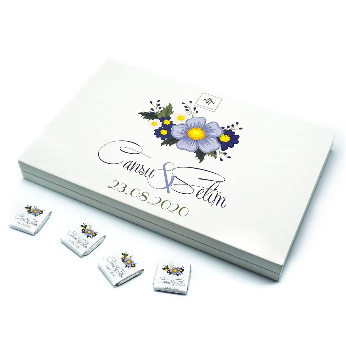 İsimli Söz Nişan Çikolatası 84 Adet Madlen Çiçekli