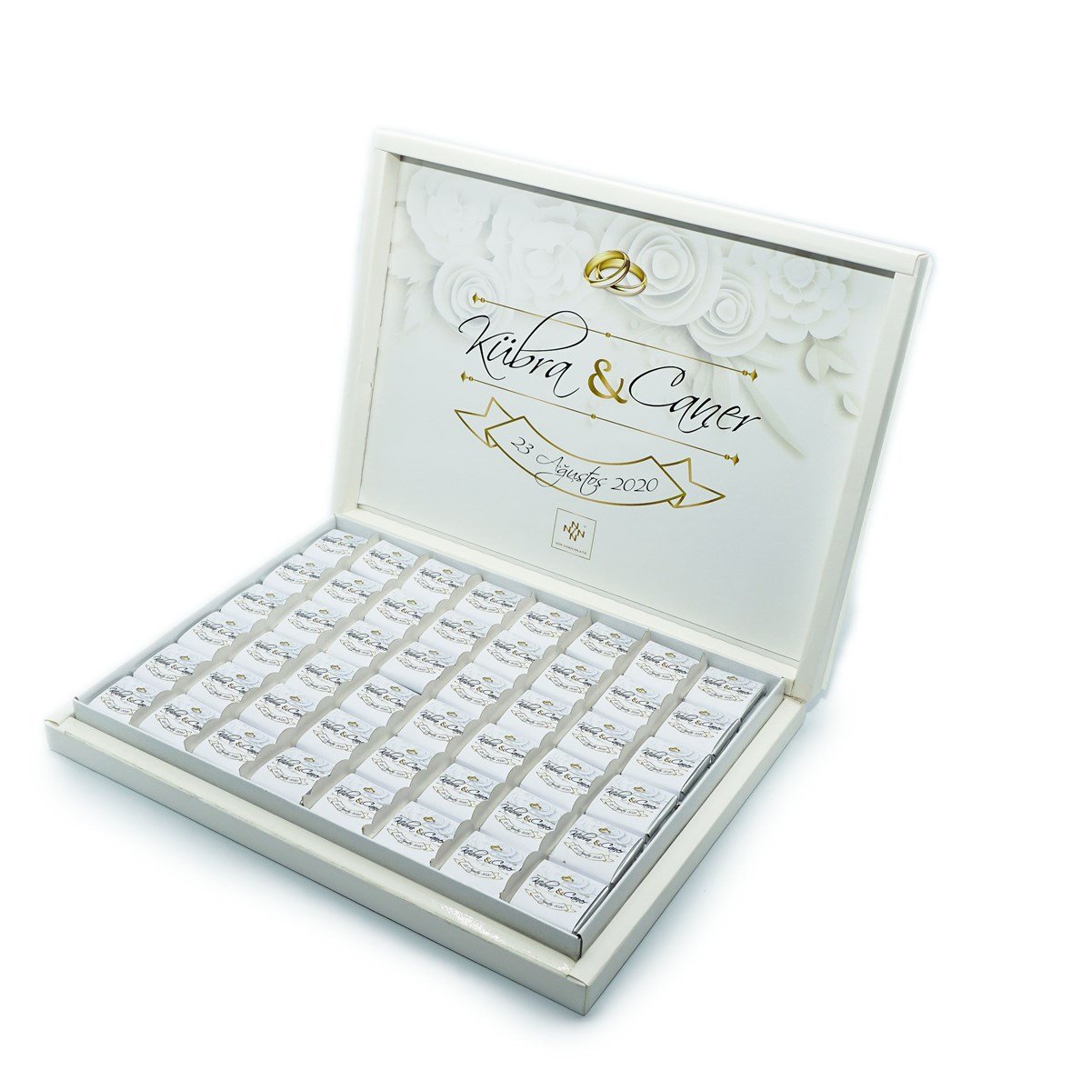 İsme Özel Söz Nişan Çikolatası 144 Adet Napoliten Altın