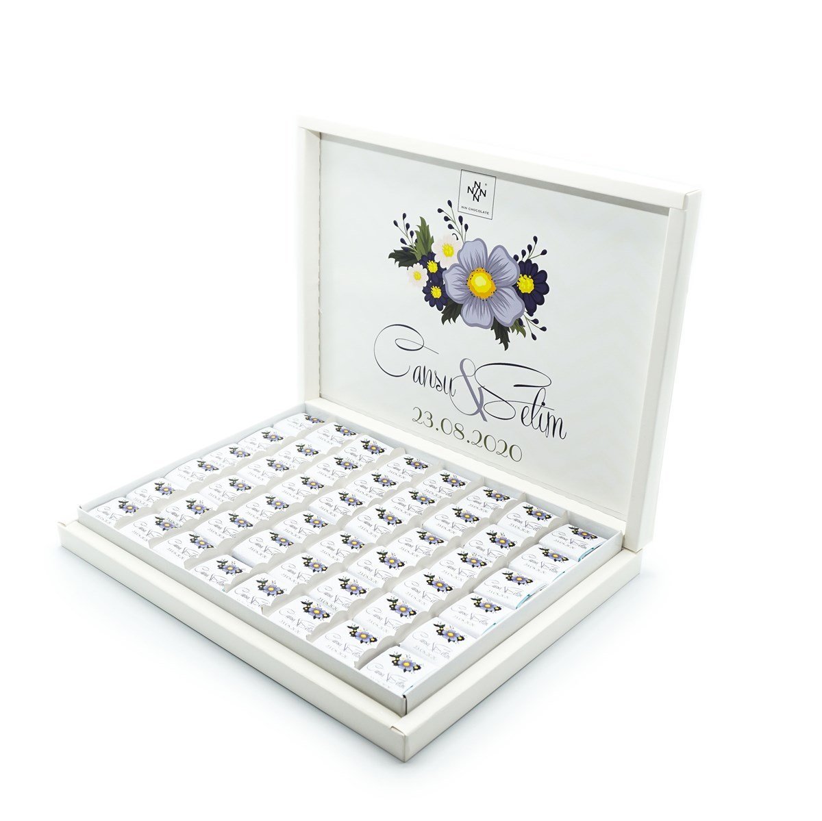İsme Özel Söz Nişan Çikolatası 144 Adet Napoliten Çiçekli