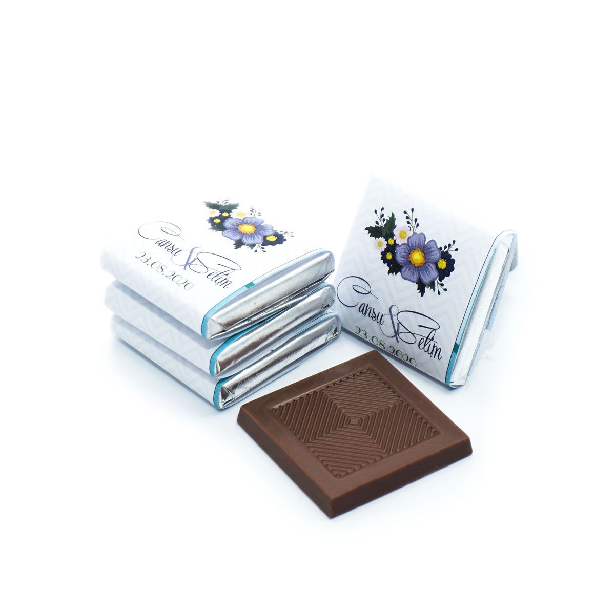 İsme Özel Söz Nişan Çikolatası 144 Adet Napoliten Çiçekli