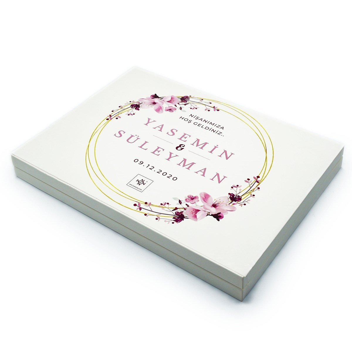 İsme Özel Söz Nişan Çikolatası 144 Adet Napoliten Pembe Çiçekler