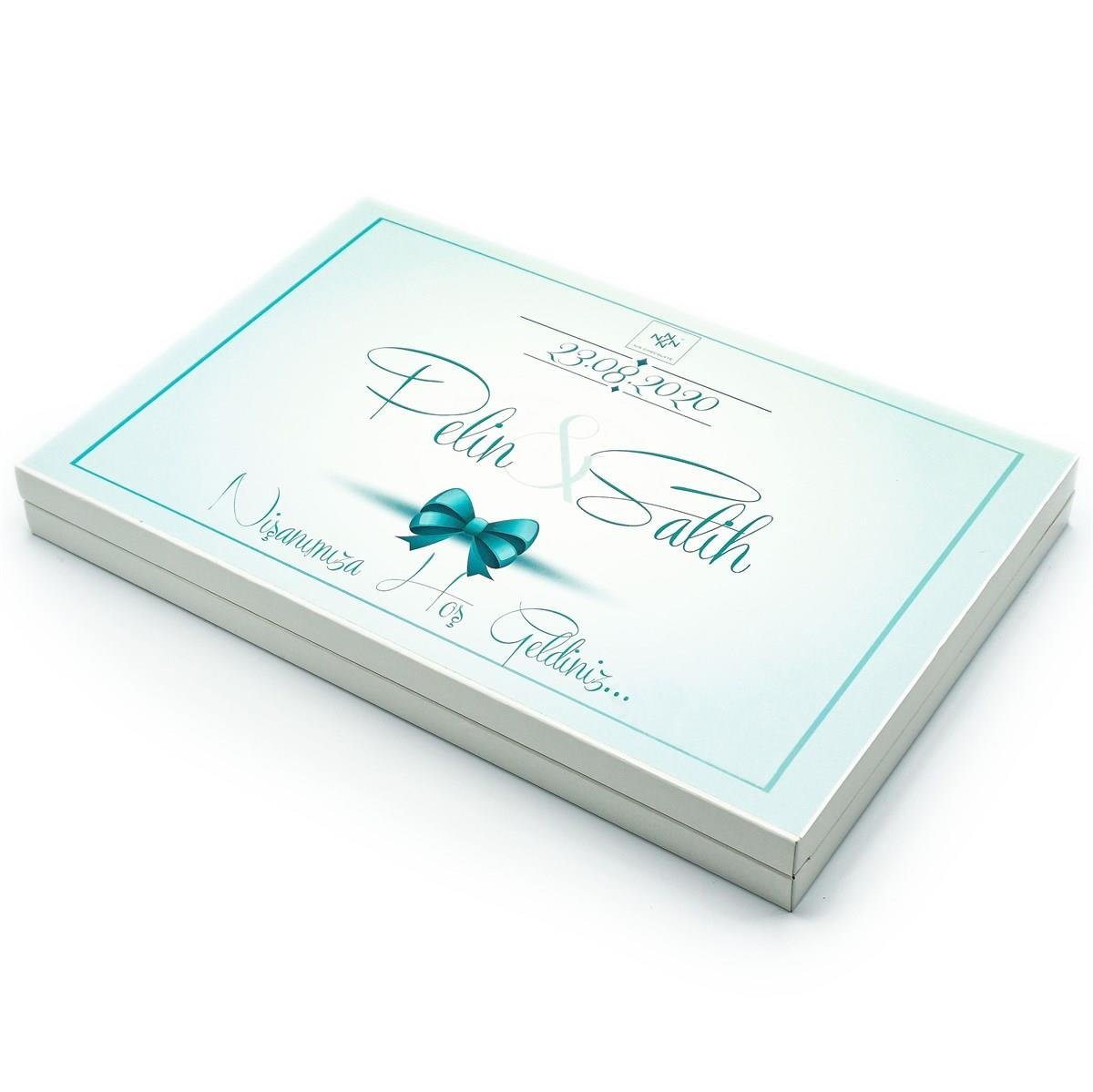 İsme Özel Söz Nişan Çikolatası 162 Adet Napoliten Mavi Kurdela