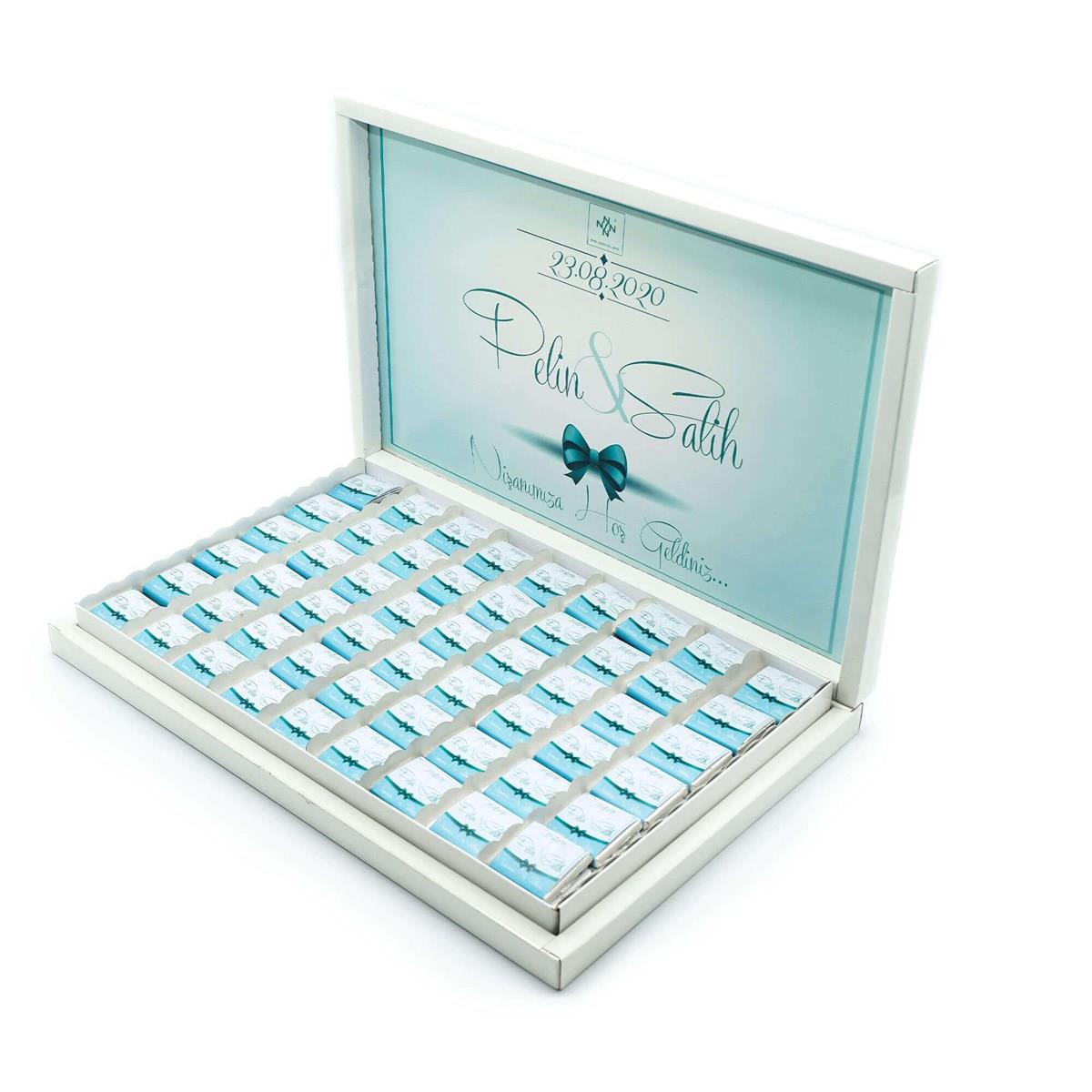 İsme Özel Söz Nişan Çikolatası 162 Adet Napoliten Mavi Kurdela