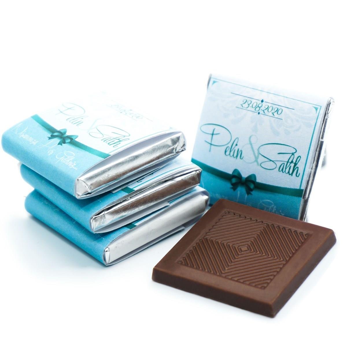 İsme Özel Söz Nişan Çikolatası 162 Adet Napoliten Mavi Kurdela