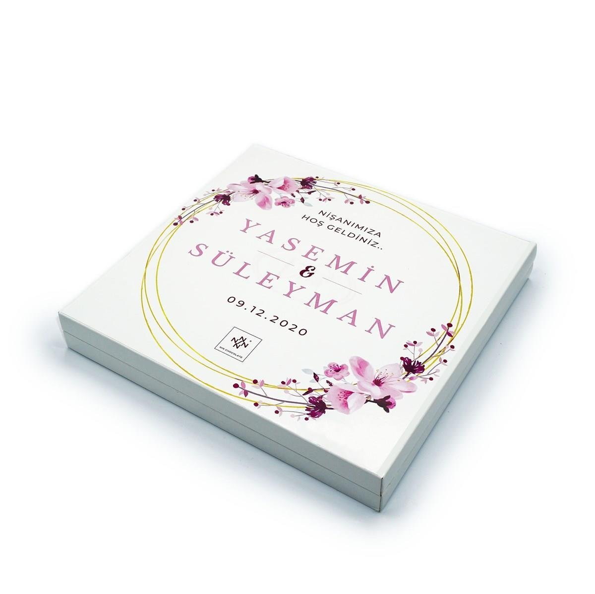 İsme Özel Söz Nişan Çikolatası 48 Adet Madlen Pembe Çiçekli