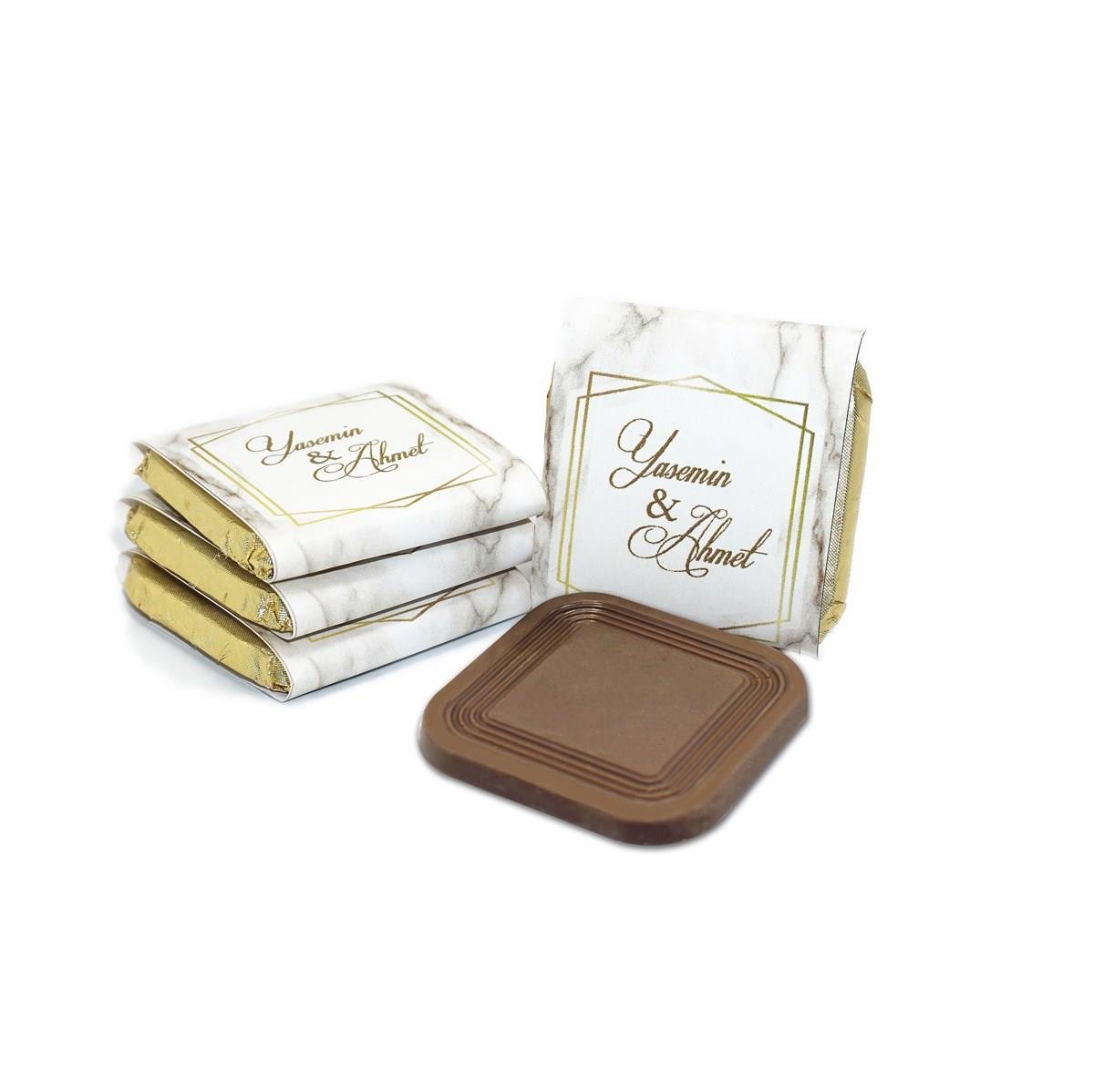 İsme Özel Söz Nişan Çikolatası 48 Adet Madlen Mermer