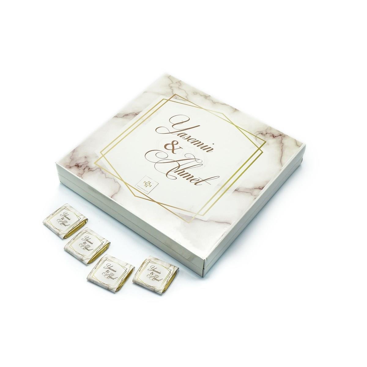 İsme Özel Söz Nişan Çikolatası 48 Adet Madlen Mermer