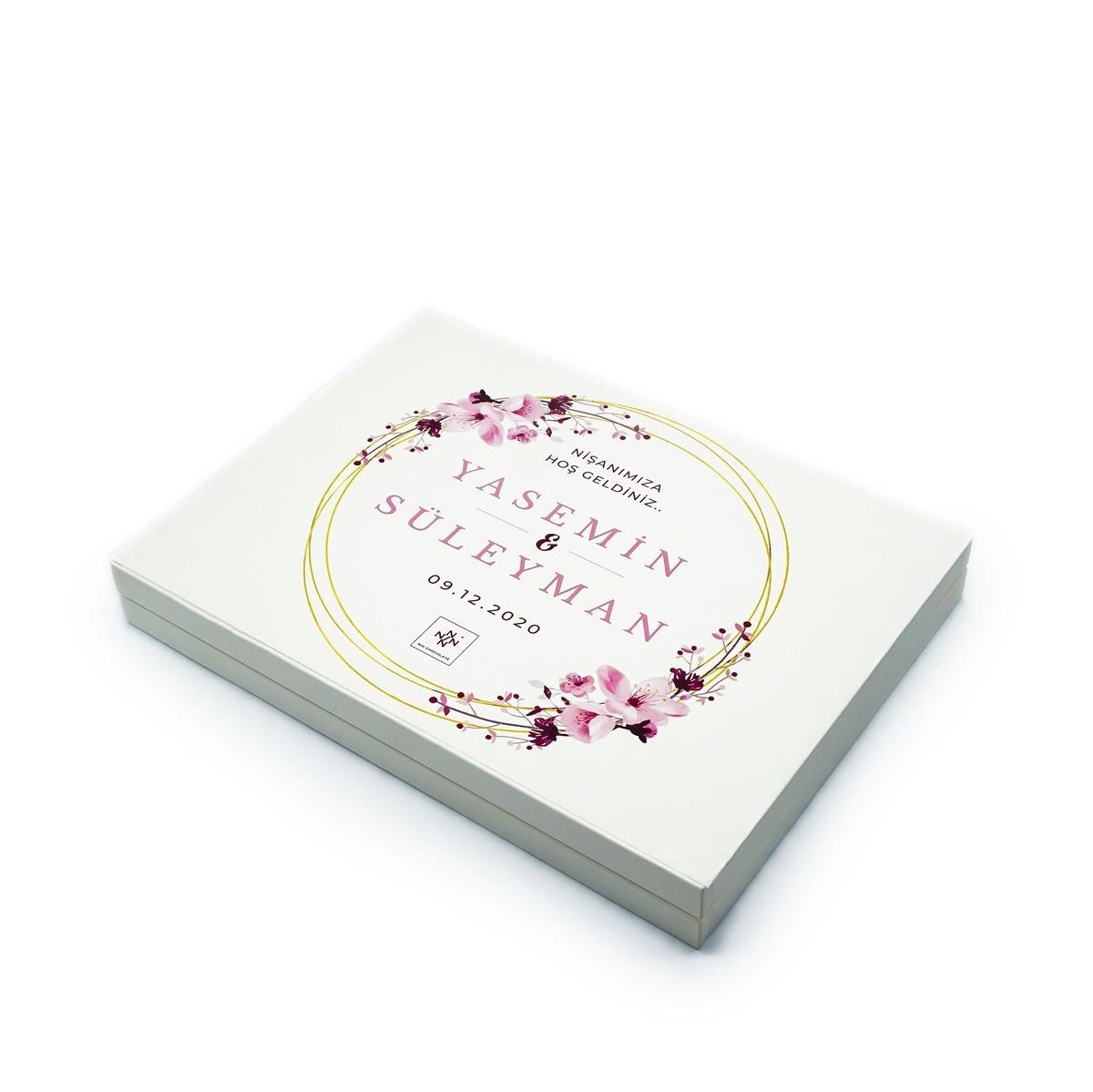 İsme Özel Söz Nişan Çikolatası 72 Adet Madlen Pembe Çiçekli