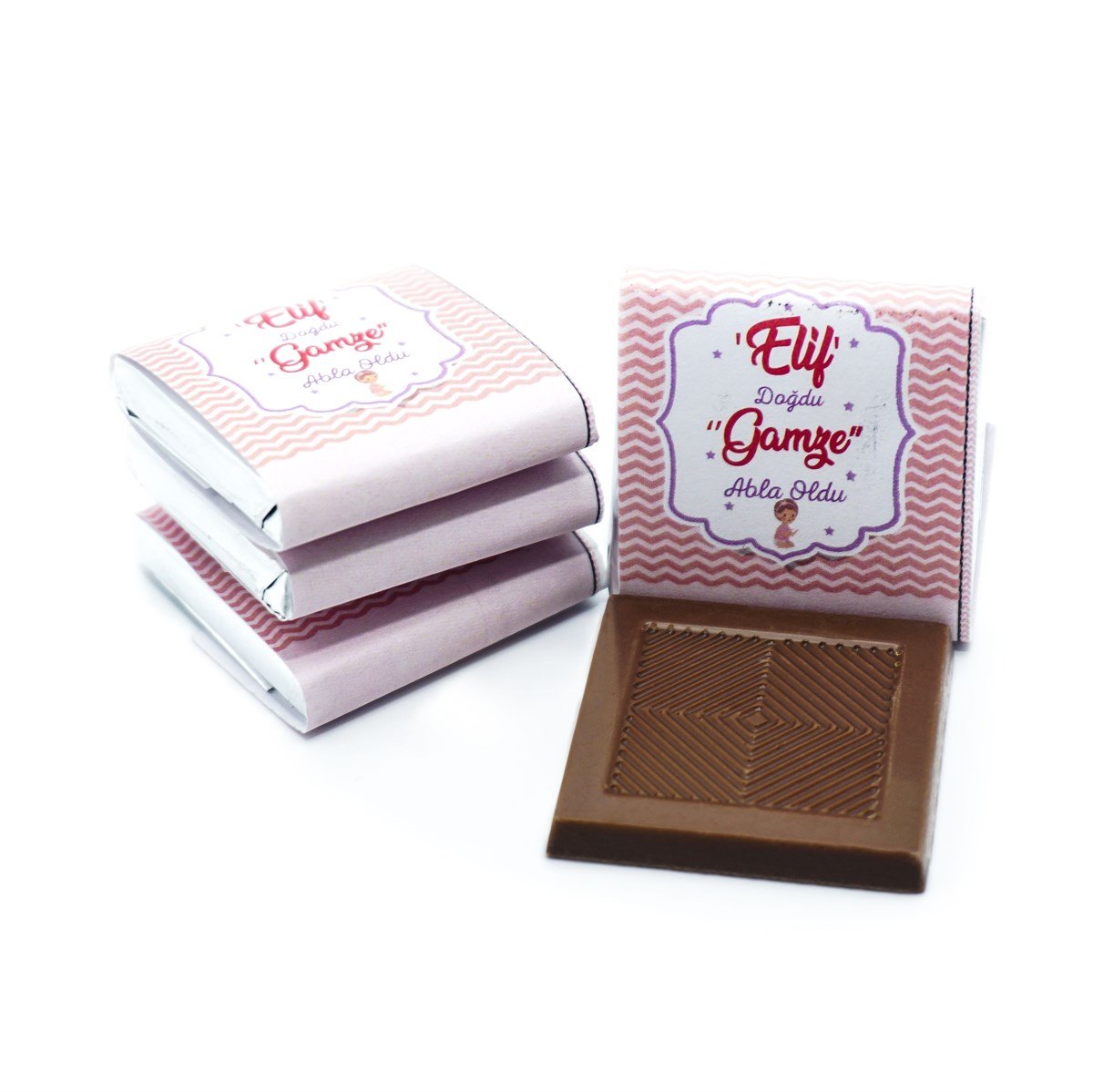 Kız Bebek Çikolatası 144 Adet Napoliten Çikolata Pembe Çizgili