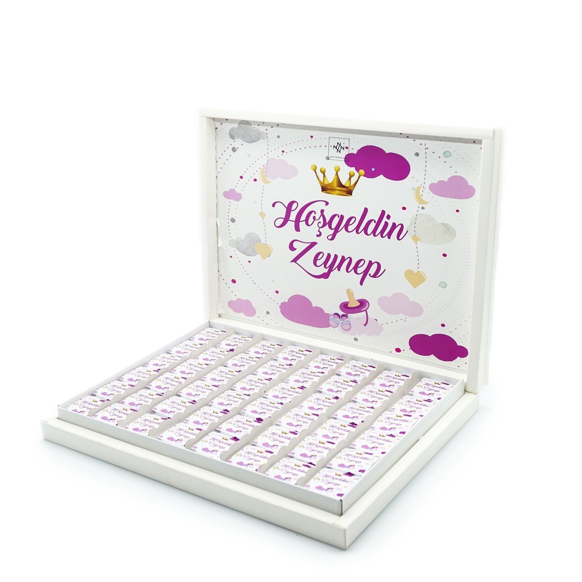 Kız Bebek Çikolatası 144 Adet Napoliten Çikolata Pembe Taç