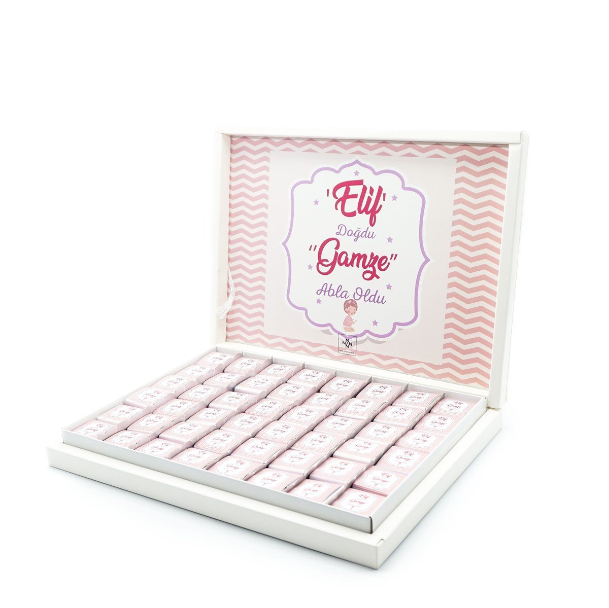 Kız Bebek Çikolatası 144 Adet Napoliten Çikolata Pembe Çizgili