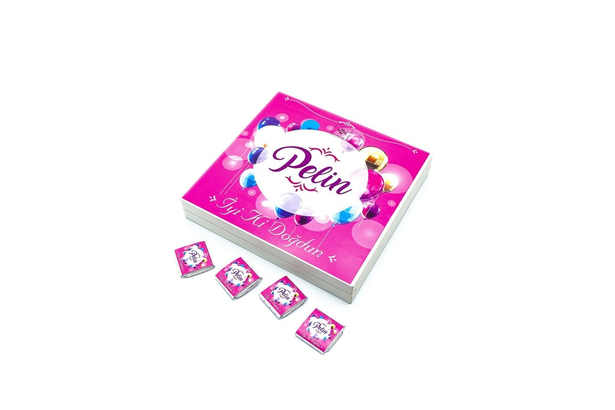 Kız Bebek Çikolatası 48 Adet Madlen Çikolata Pembe Balon