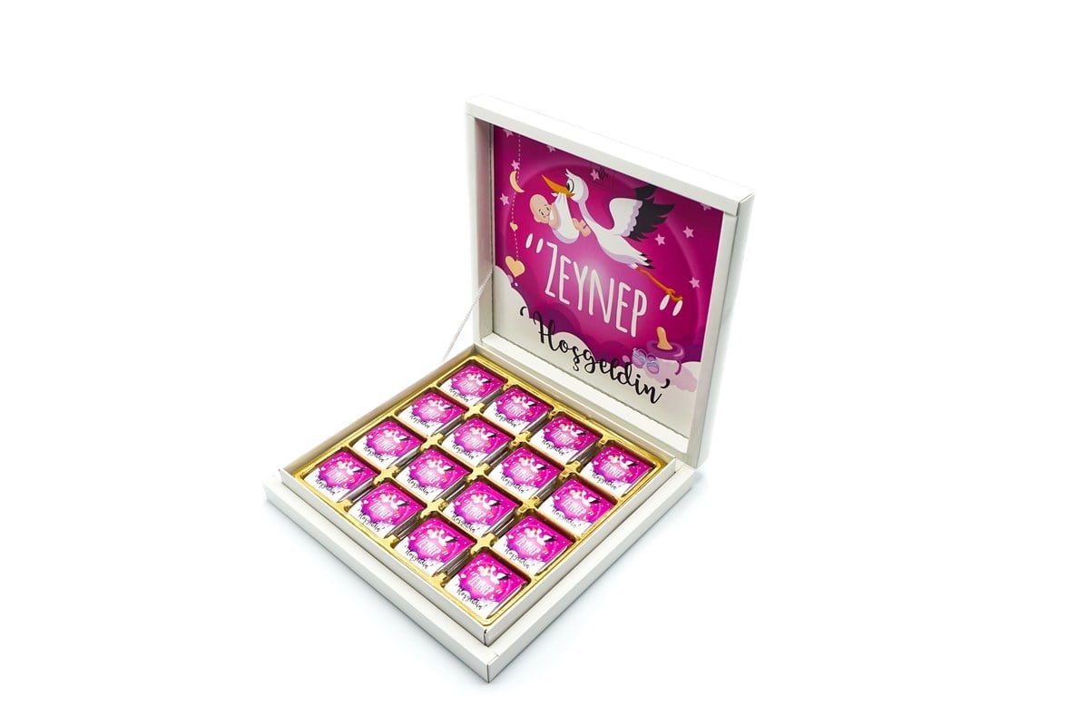 Kız Bebek Çikolatası 48 Adet Madlen Çikolata Pembe Leylek