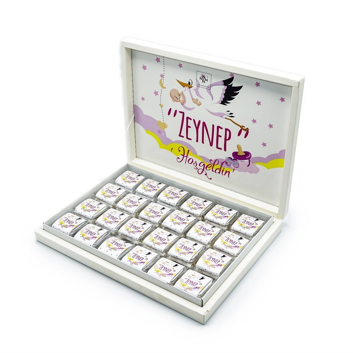 Kız Bebek Çikolatası 72 Adet Madlen Çikolata Sarı Leylek