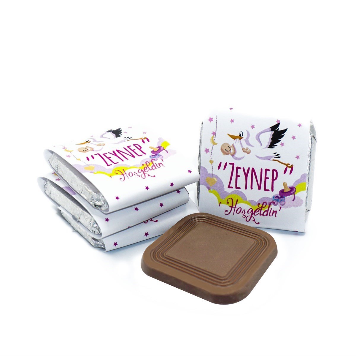 Kız Bebek Çikolatası 72 Adet Madlen Çikolata Sarı Leylek