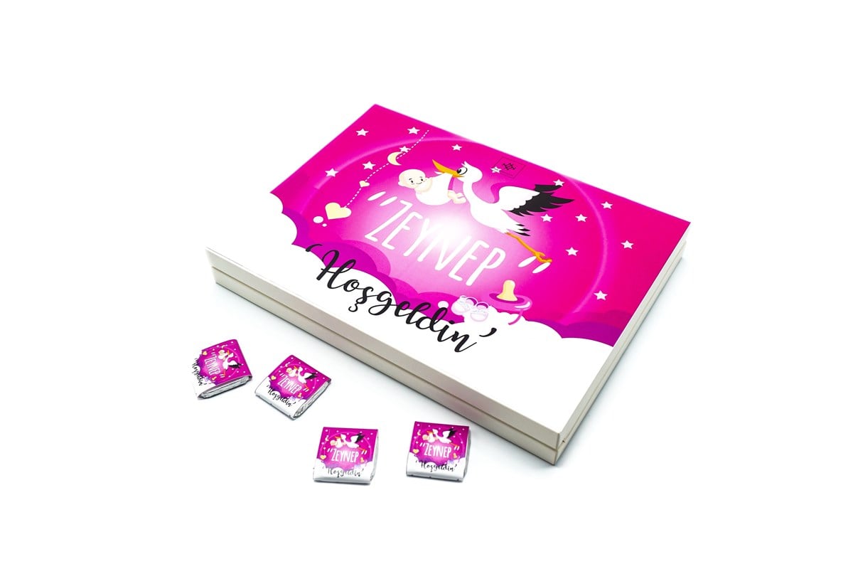 Kız Bebek Çikolatası 72 Adet Madlen Çikolata Pembe Leylek