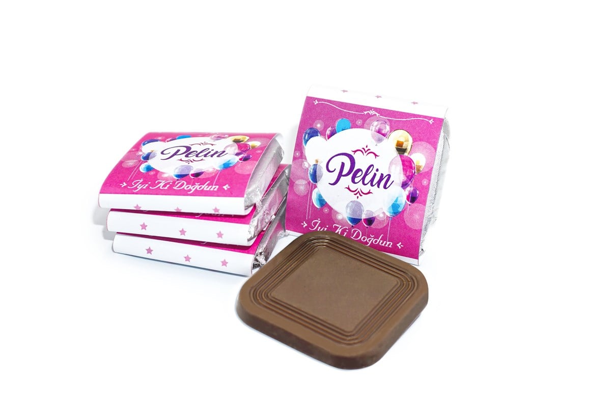 Kız Bebek Çikolatası 72 Adet Madlen Çikolata Pembe Balon