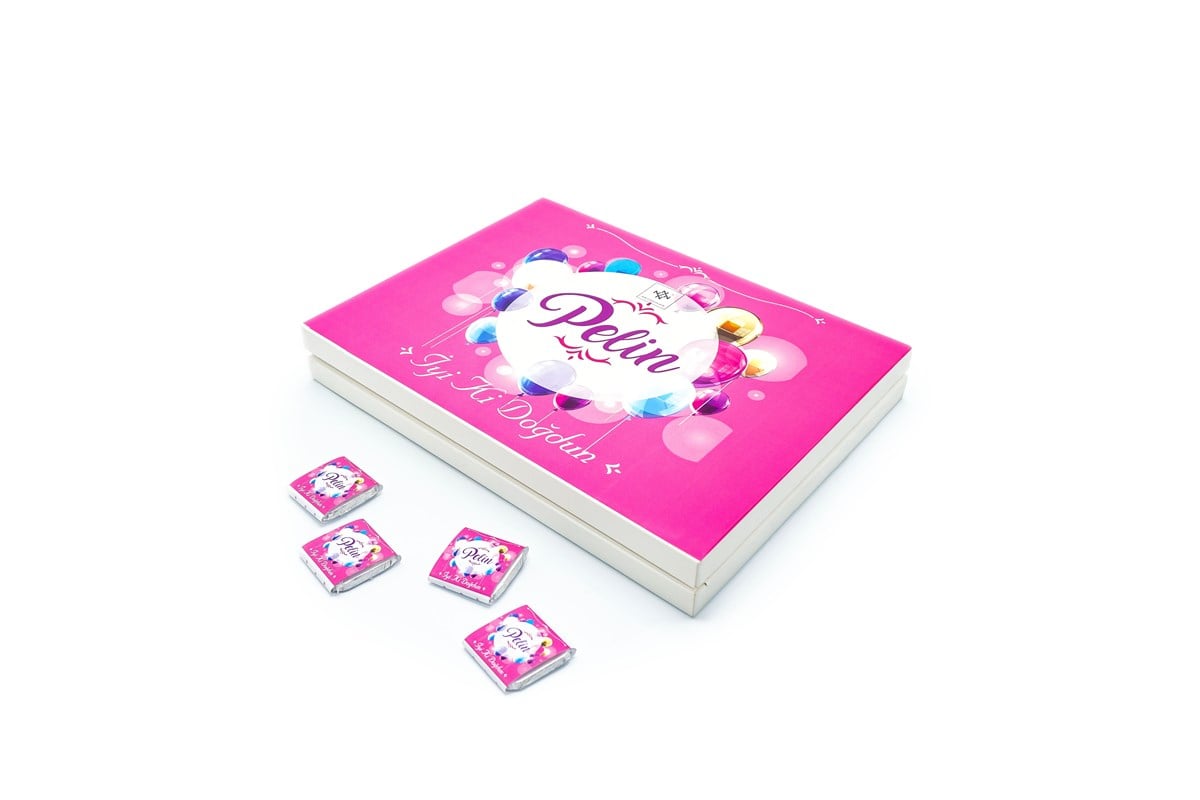 Kız Bebek Çikolatası 72 Adet Madlen Çikolata Pembe Balon