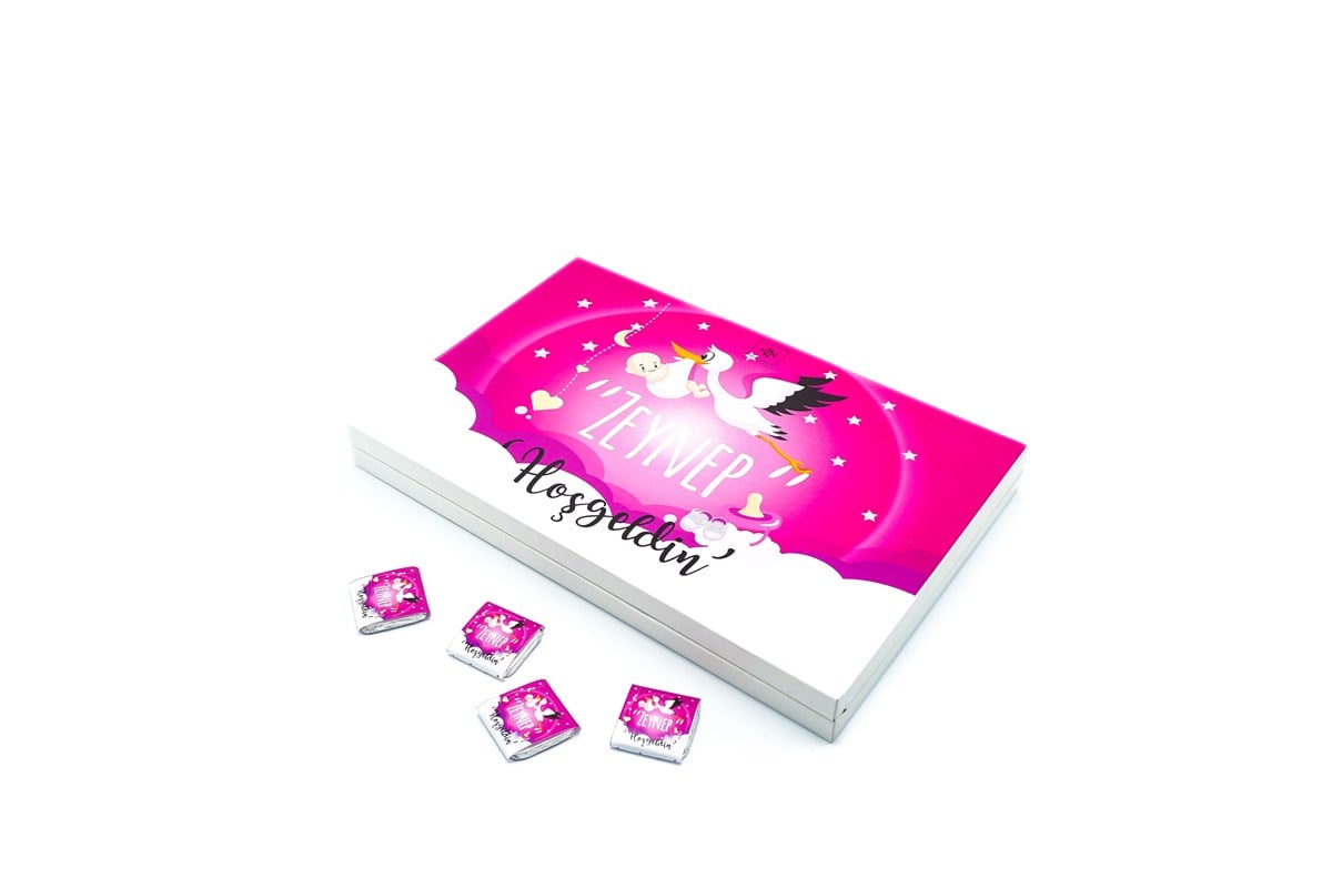 Kız Bebek Çikolatası 84 Adet Madlen Çikolata Pembe Leylek