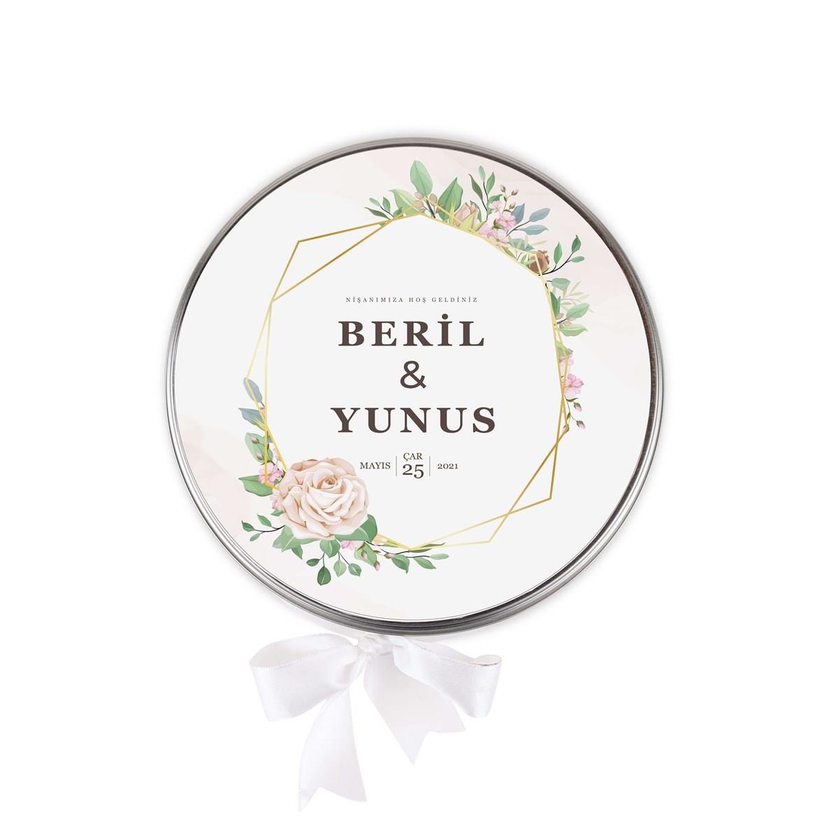 Metal Kutu Söz Nişan Çikolatası Çiçek Desenli ( (80 Adet Napoliten Çikolata)