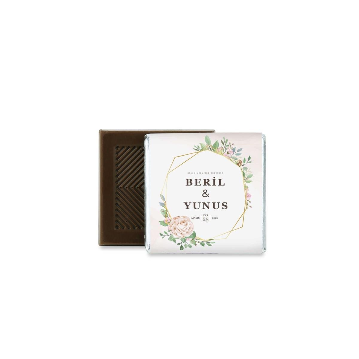 Metal Kutu Söz Nişan Çikolatası Çiçek Desenli ( (80 Adet Napoliten Çikolata)