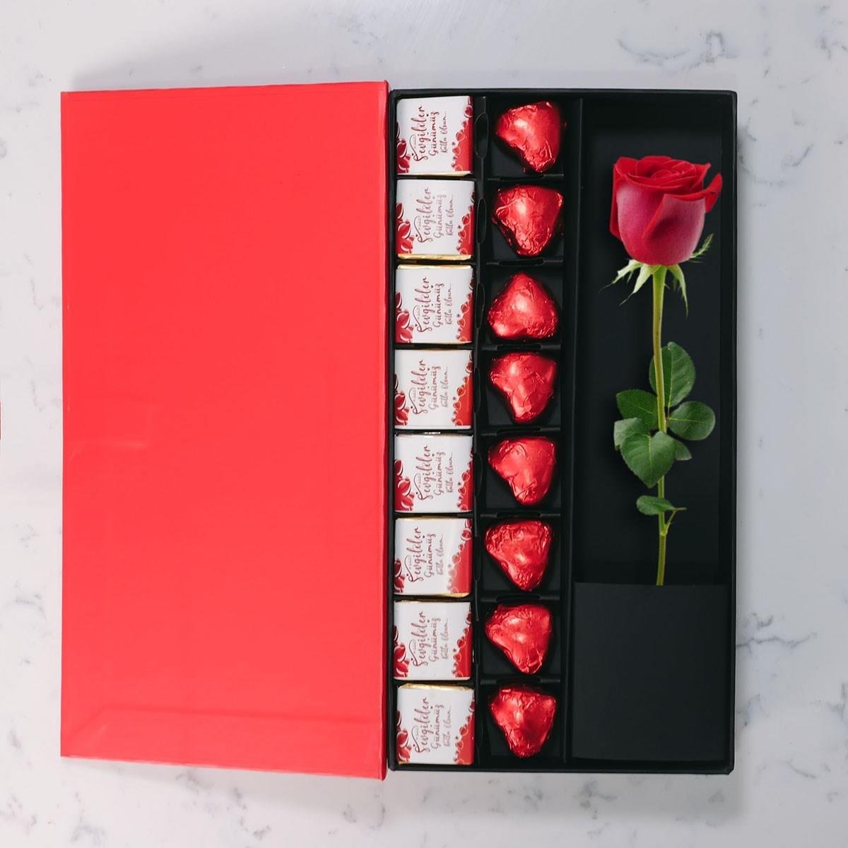 NIN Aşk Çikolata Kutusu Yaldızlı ve Madlen