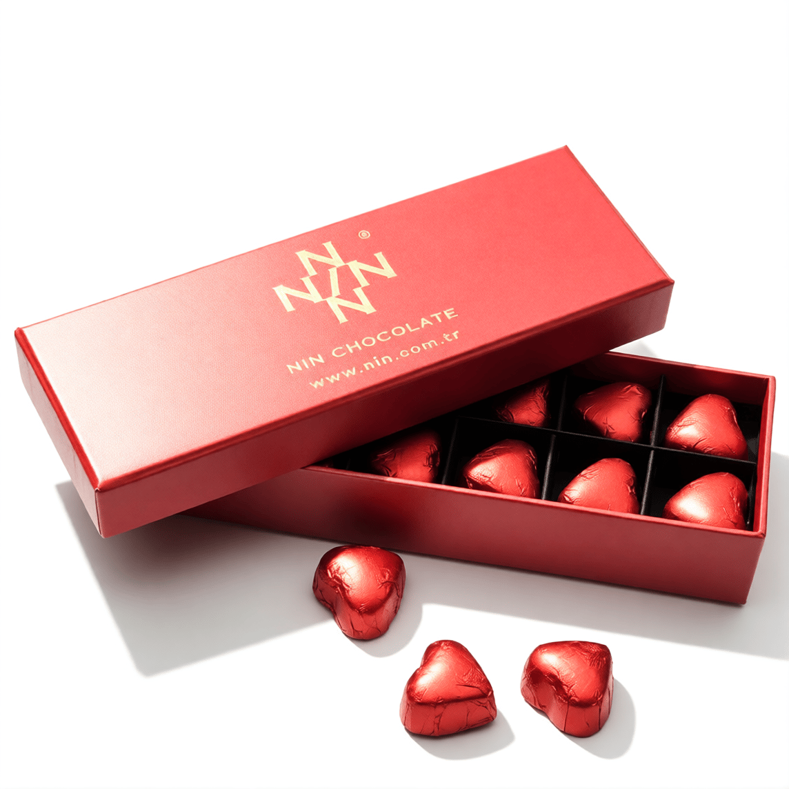Nin Chocolate Kırmızı Kalp Çikolata Kutusu 12 Adet