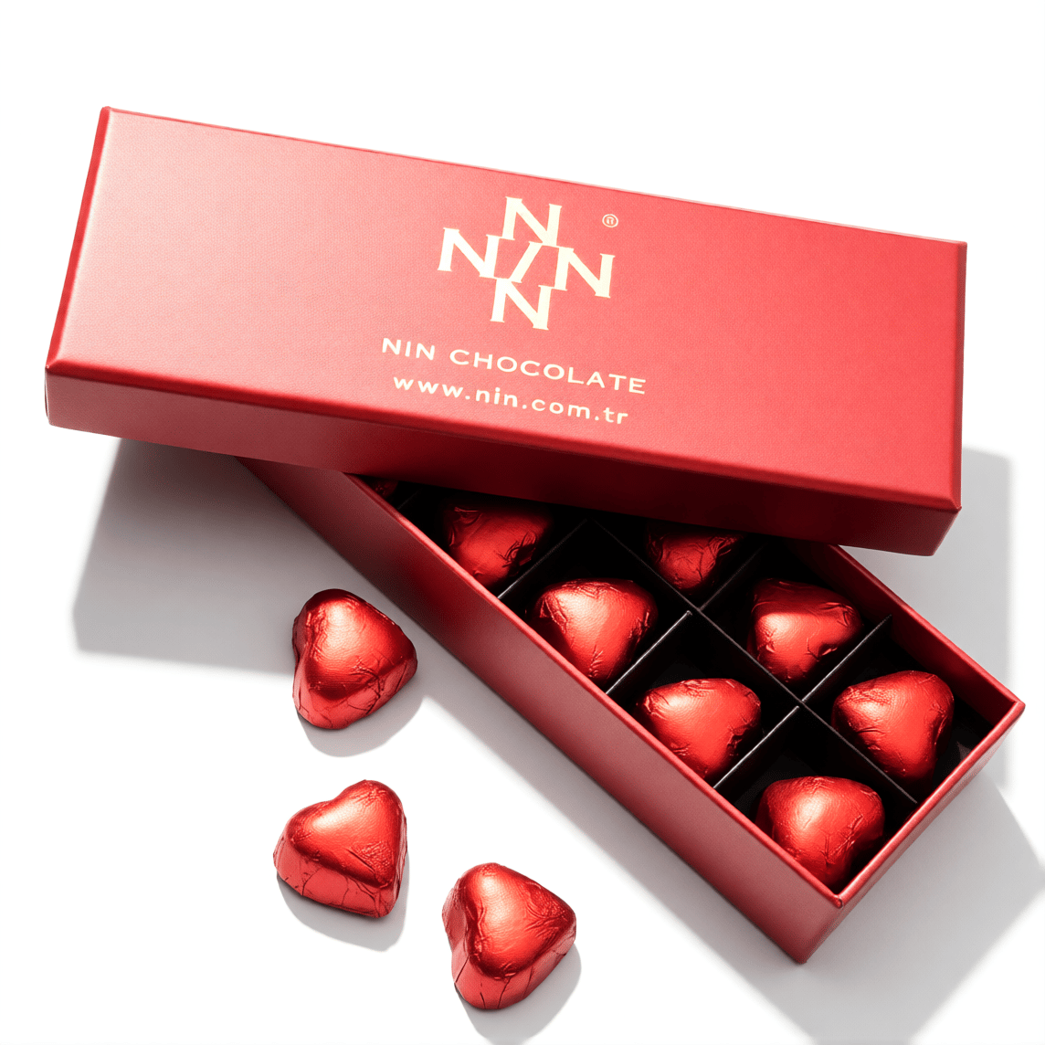 Nin Chocolate Kırmızı Kalp Çikolata Kutusu 12 Adet