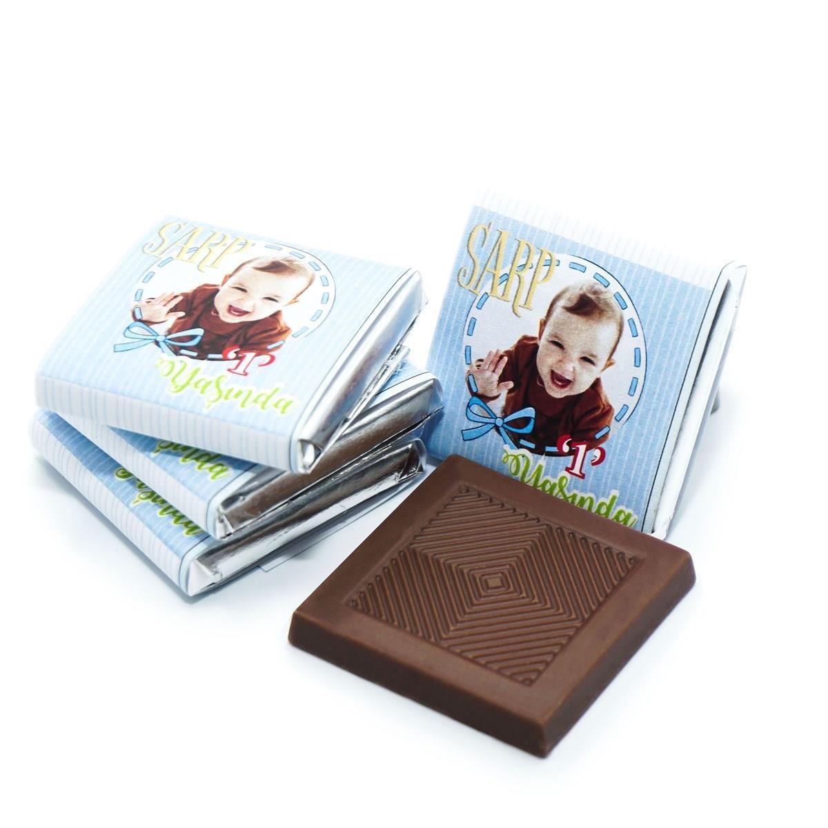 Nin Erkek Bebek Dökme Bebek Çikolatası Fotoğraf Baskı (80 Adet Napoliten Çikolata)