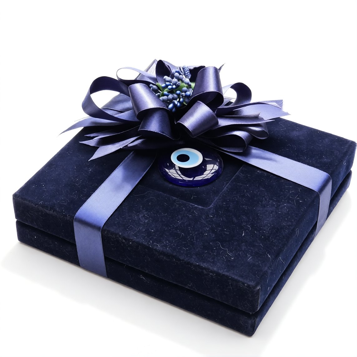 Nin Özel Tasarım Nazar Boncuğu Detaylı Lüks Kadife Çikolata Kutusu 25 Adet