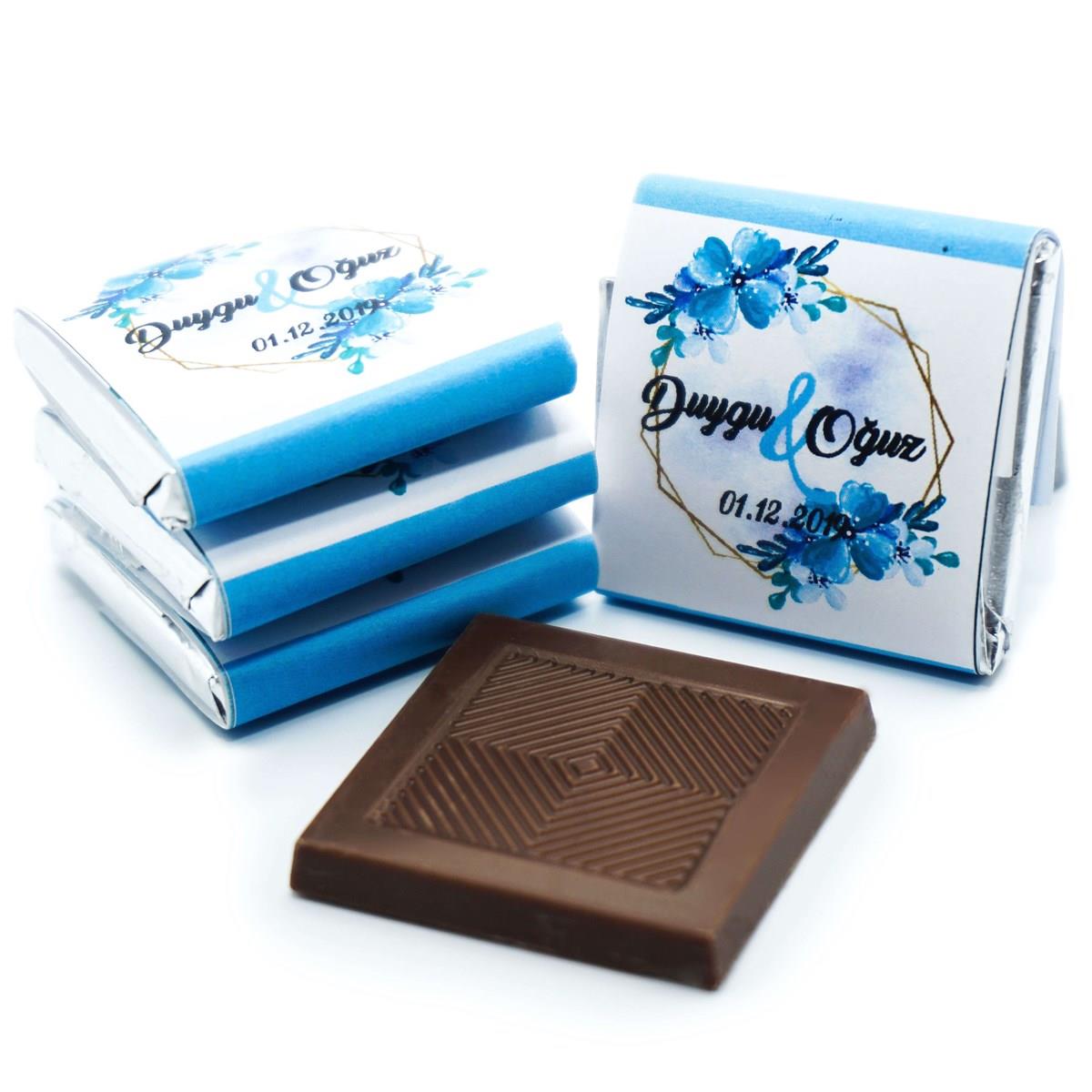 Nin Söz ve Nişan Çikolatası Dökme Mavi Çiçek Baskılı (170 Adet Napoliten Çikolata)