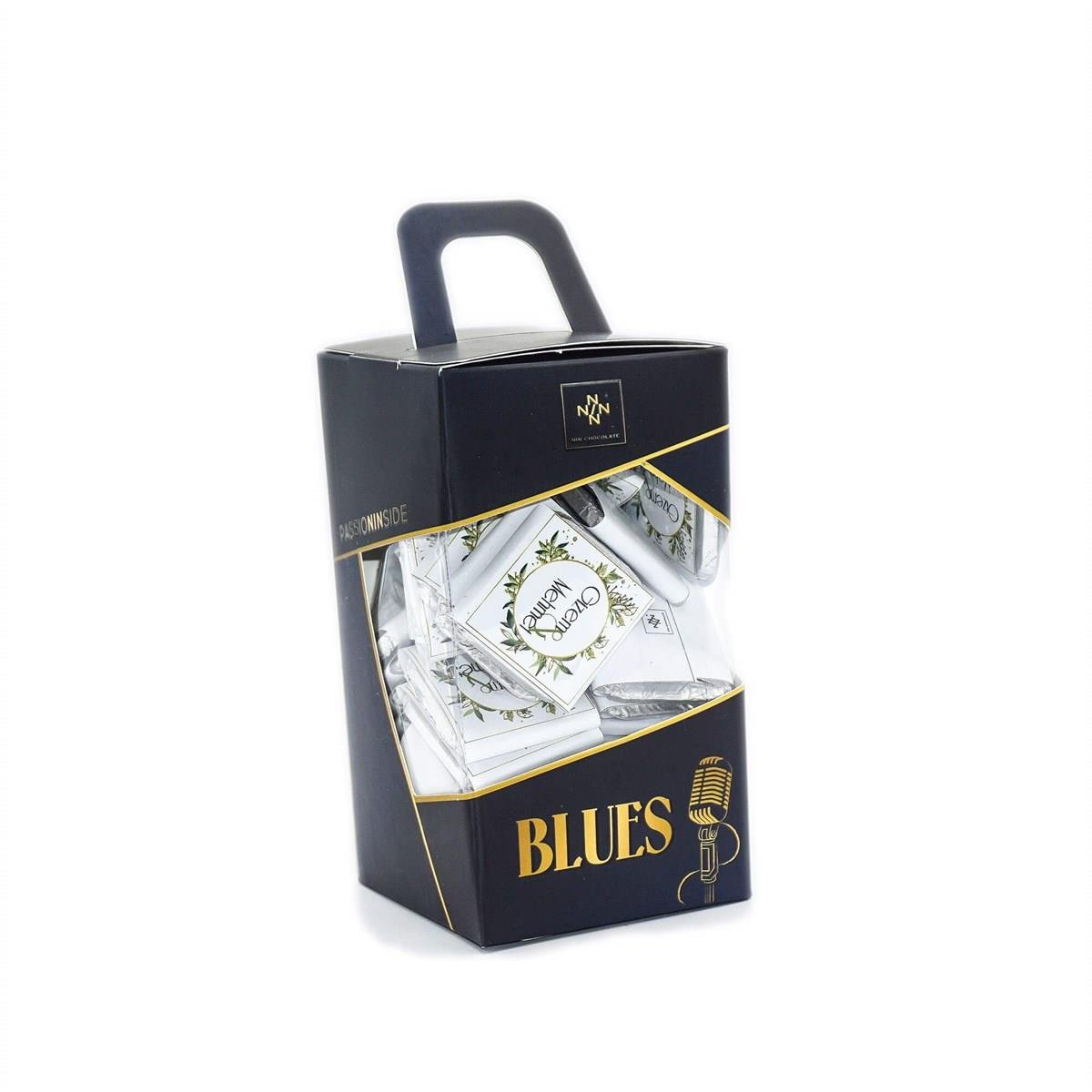 Nin Söz ve Nişan Çikolatası Dökme Mavi Çiçek Baskılı (70 Adet Madlen Çikolata)