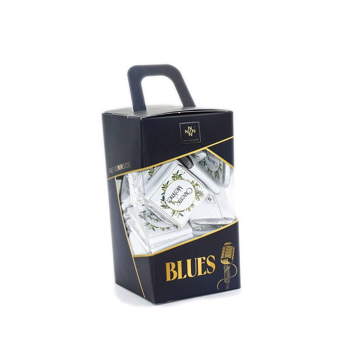 Nin Söz ve Nişan Çikolatası Dökme Mavi Yapraklar Baskılı (70 Adet Madlen Çikolata)