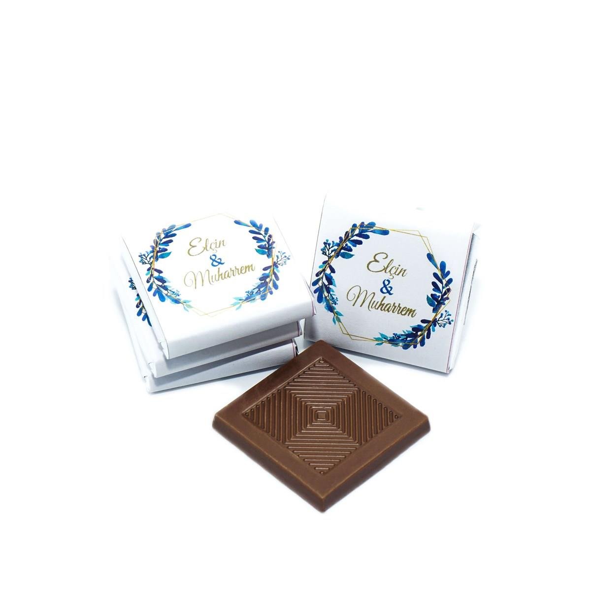 Nin Söz ve Nişan Çikolatası Dökme Mavi Yapraklar Baskılı (170 Adet Napoliten Çikolata)