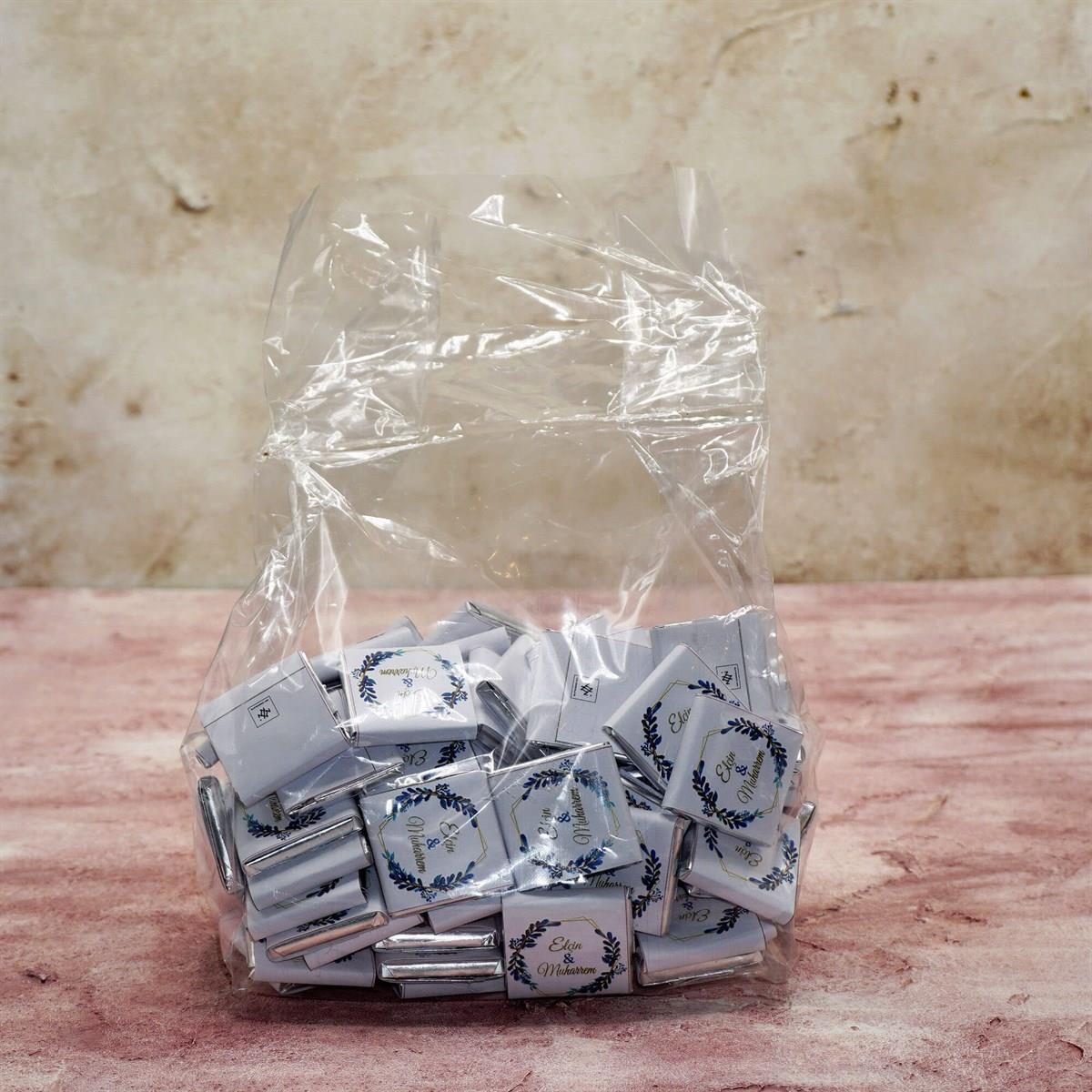 Nin Söz ve Nişan Çikolatası Dökme Mavi Yapraklar Baskılı (170 Adet Napoliten Çikolata)