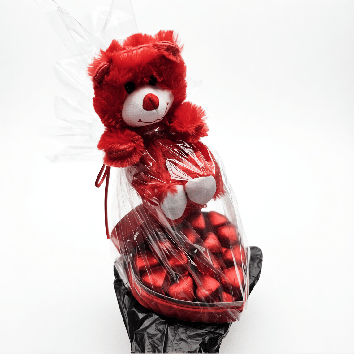 Sevgililer Gününe Özel Kırmızı Peluş Ayıcıklı ve Kalp Çikolata Hediye Seti