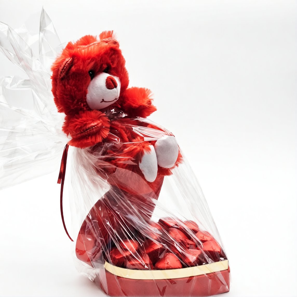 Sevgililer Gününe Özel Kırmızı Peluş Ayıcıklı ve Kalp Çikolata Hediye Seti