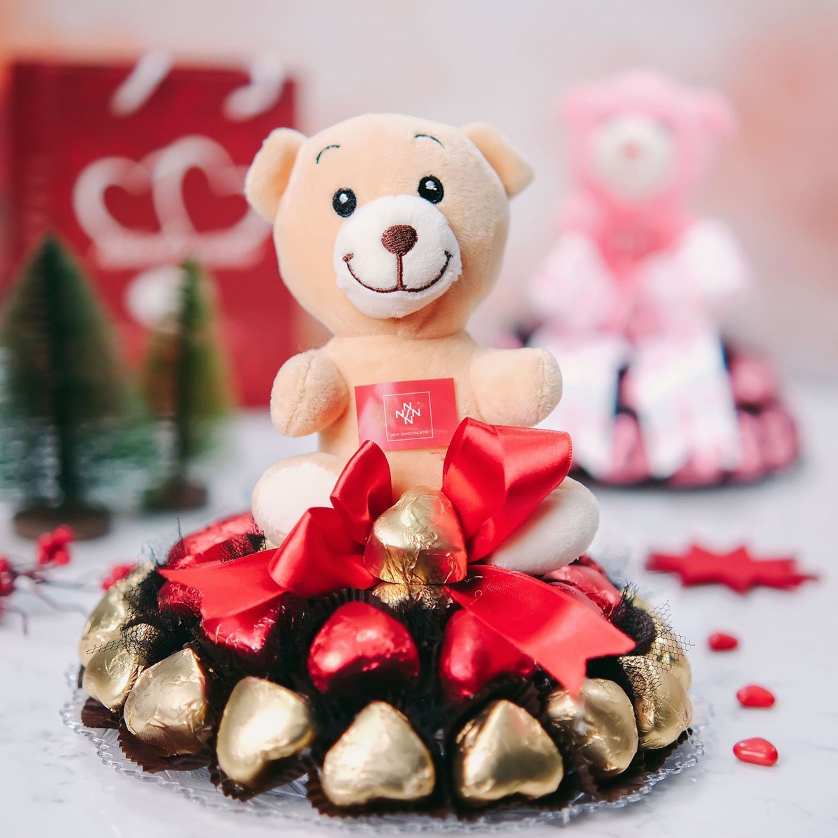 Sevgilime Çikolata Tabağı Bej Ayıcıklı