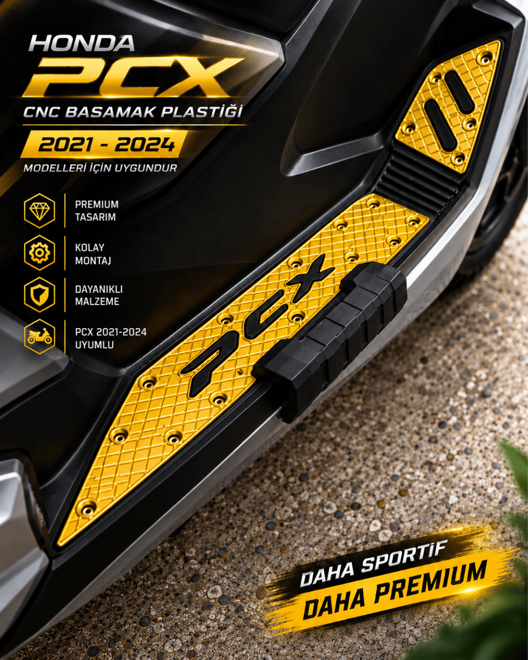 HMAPART Honda Pcx CNC Basamak Plastiği Sarı 2021-2024