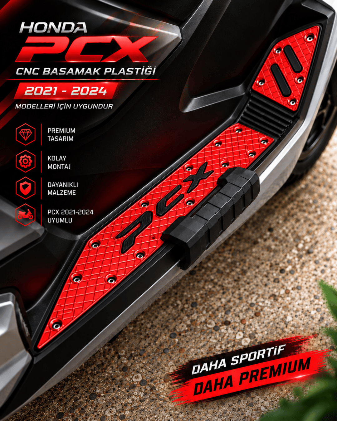 HMAPART Honda Pcx CNC Basamak Plastiği Kırmızı 2021-2024
