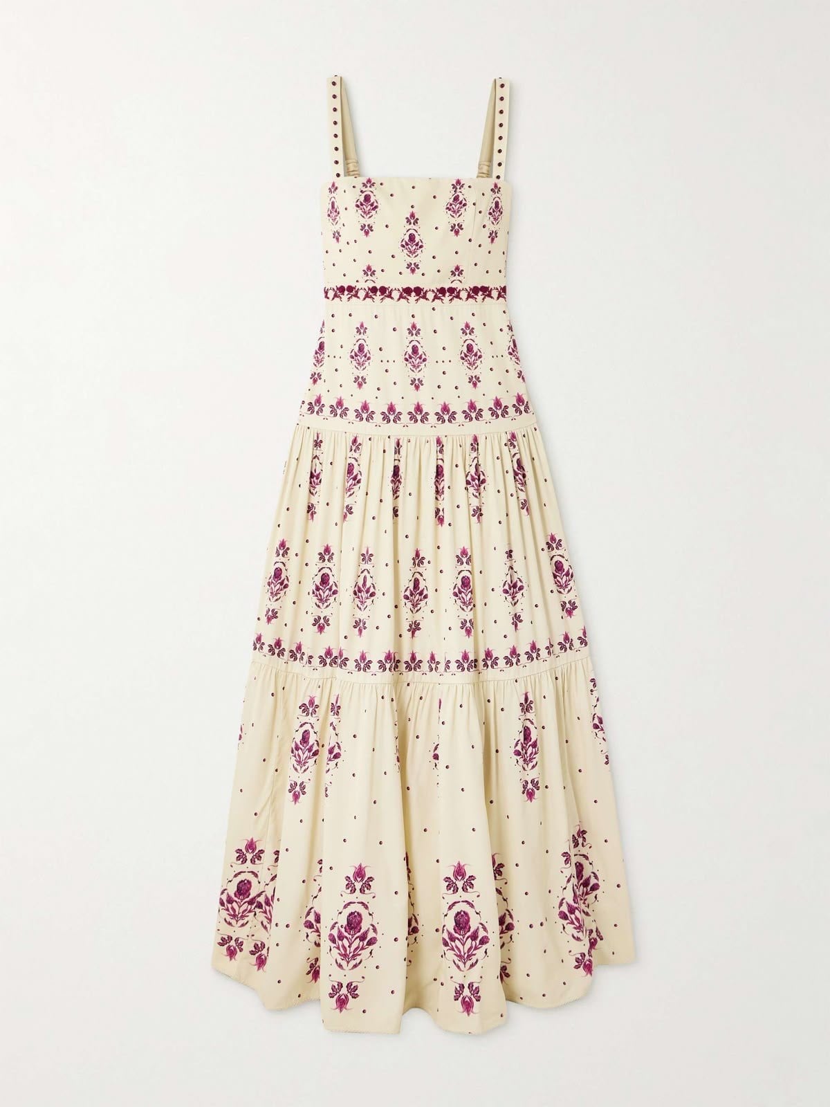 %100 Cotton Askılı Çiçek Desenli Premium Midi Elbise