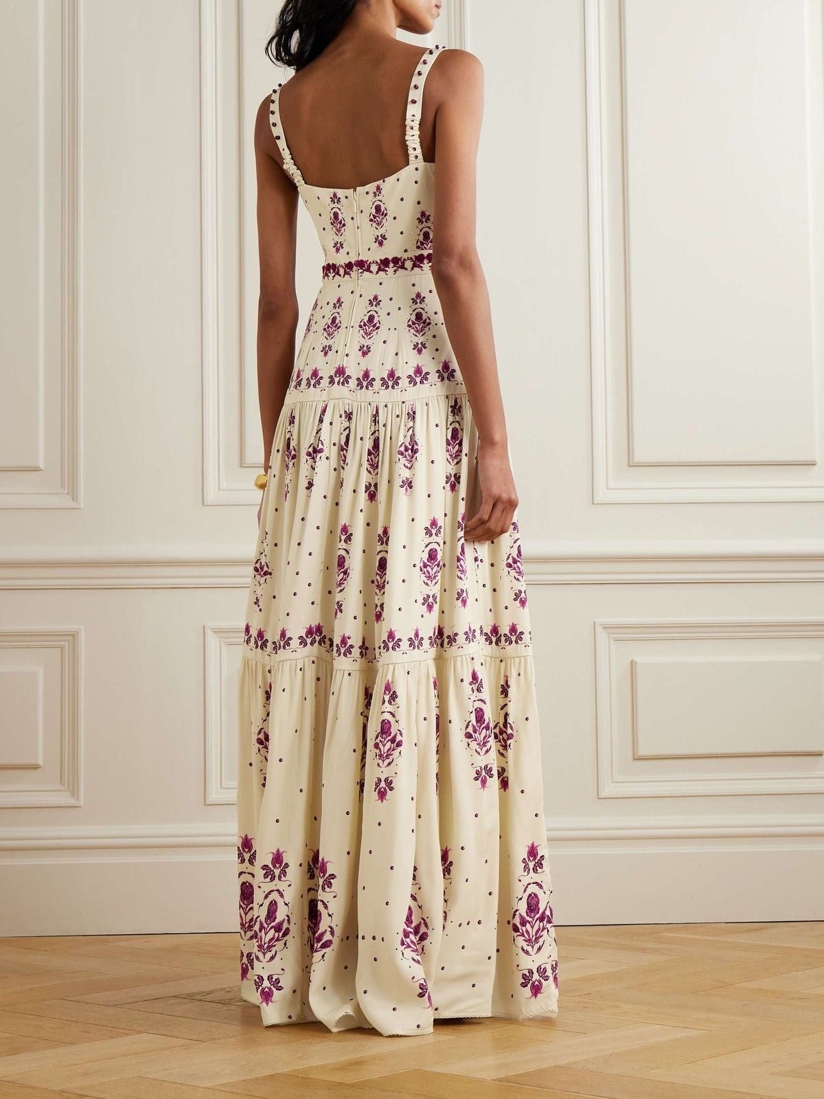%100 Cotton Askılı Çiçek Desenli Premium Midi Elbise