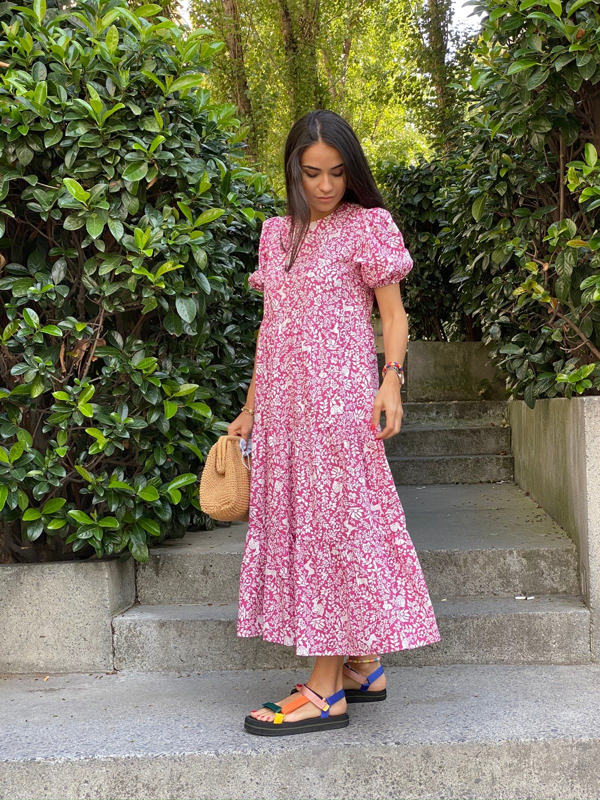 Animal Print Poplin Elbise Pembe