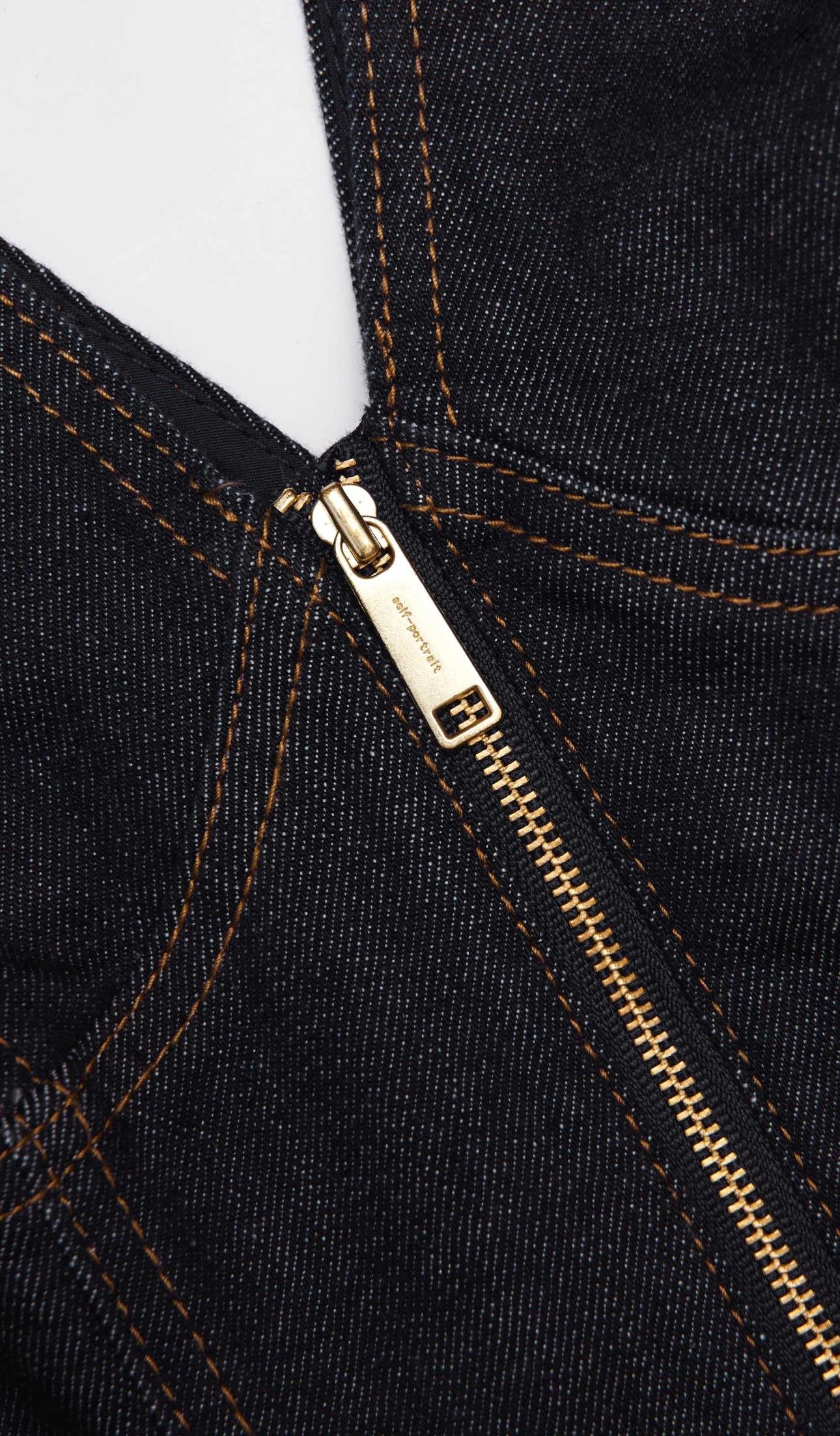 Askılı Fermuarlı Mini Tasarım Denim Elbise